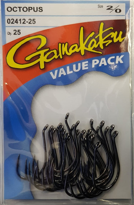 GAMAKATSU Octopus Hook Value Pack (25 Piece) (Black) 2/0 - Bait Tackle Store