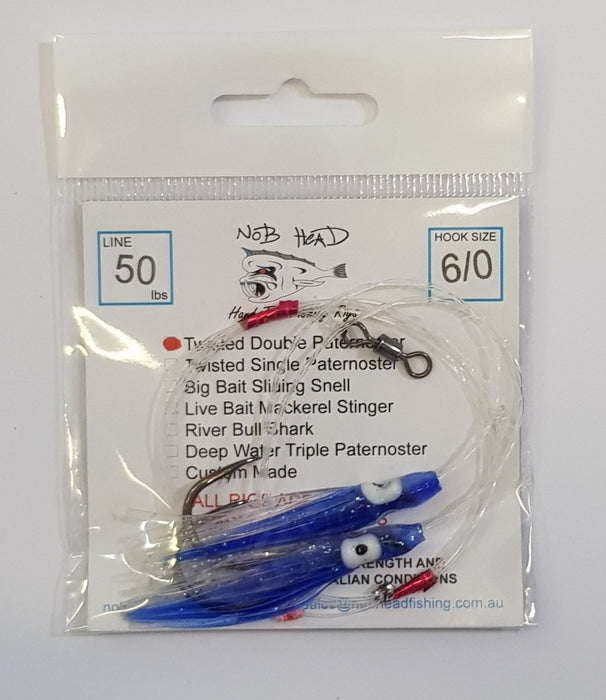 NOB HEAD Twisted Double Paternoster Rig 6/0 50lb Blue - Bait Tackle Store